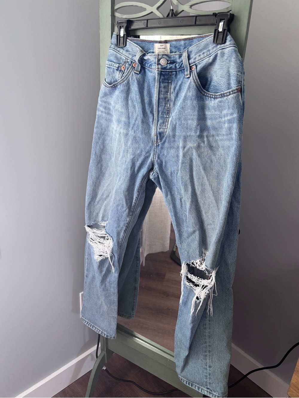 Levi's Original 501s Light Blue Distressed Straight Jeans